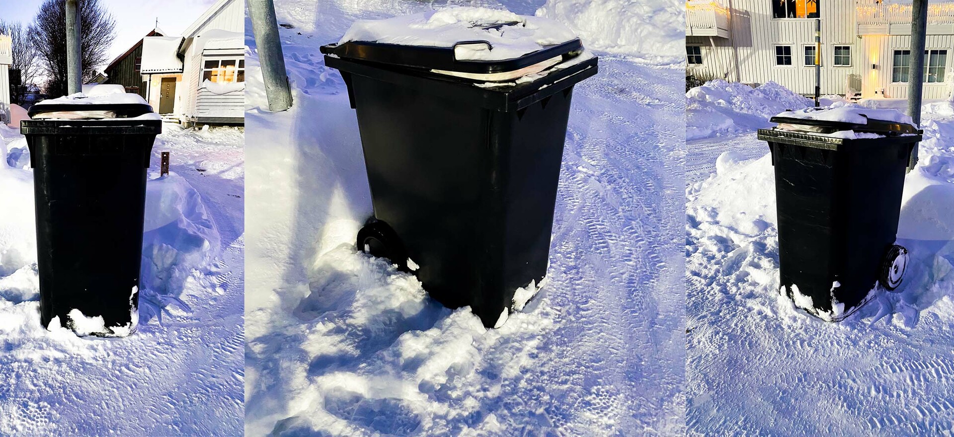Avfallsdunk som er måket fri for snø